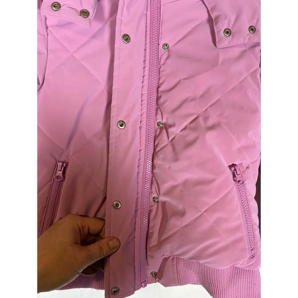 Justice Girls 7/8 Pink Quilted Sherpa Lined Hooded Winter Jacket Coat Small Kids